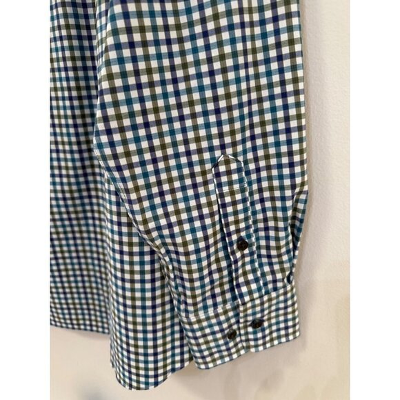 David Donahue Men's 17.5 XL Blue Check Fusion Performance Dress Shirt Button Up - Picture 4 of 4